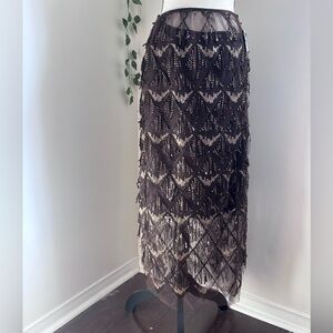 NWT Simons Chocolate Brown Sequin Lace Sequin Sparkly tulle Midi Skirt Size S